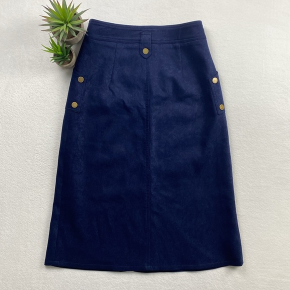 Vee International Brand Corduroy Button Detailed Lined Midi Skirt (Navy/Gold) - Picture 2 of 14